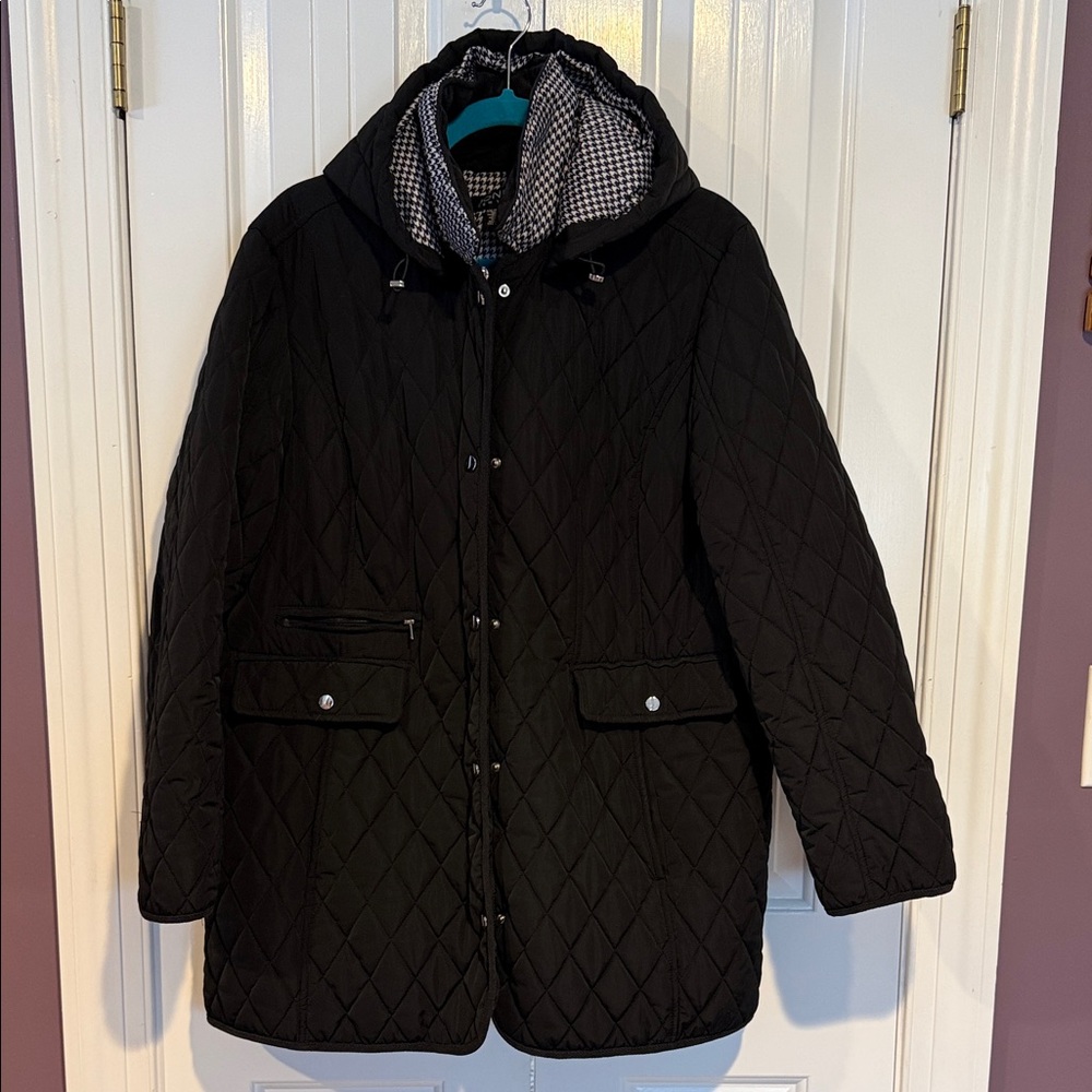 Jones New York Black Quilted Puffer Coat